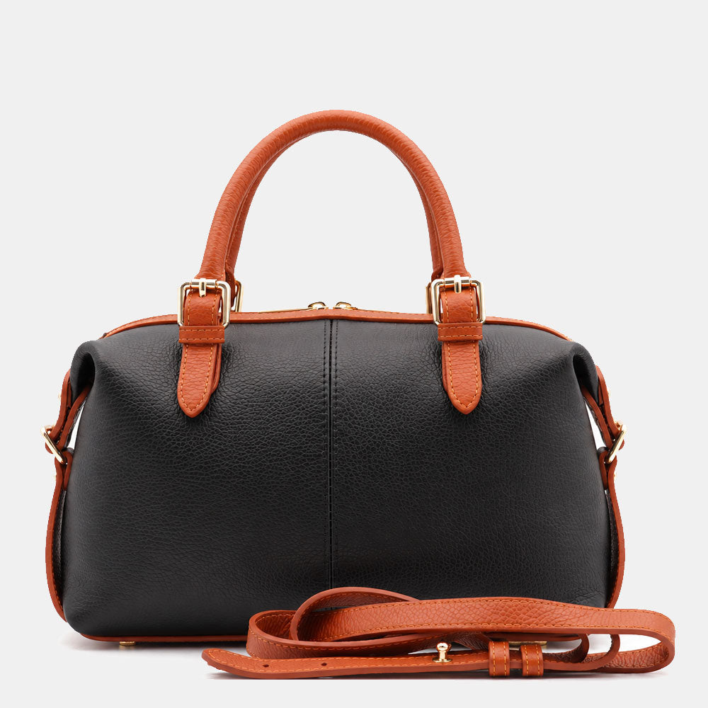 Borsa Bauletto VIAVERDI in Pelle Blu e Cuoio Made in Italy Linea San Gimignano