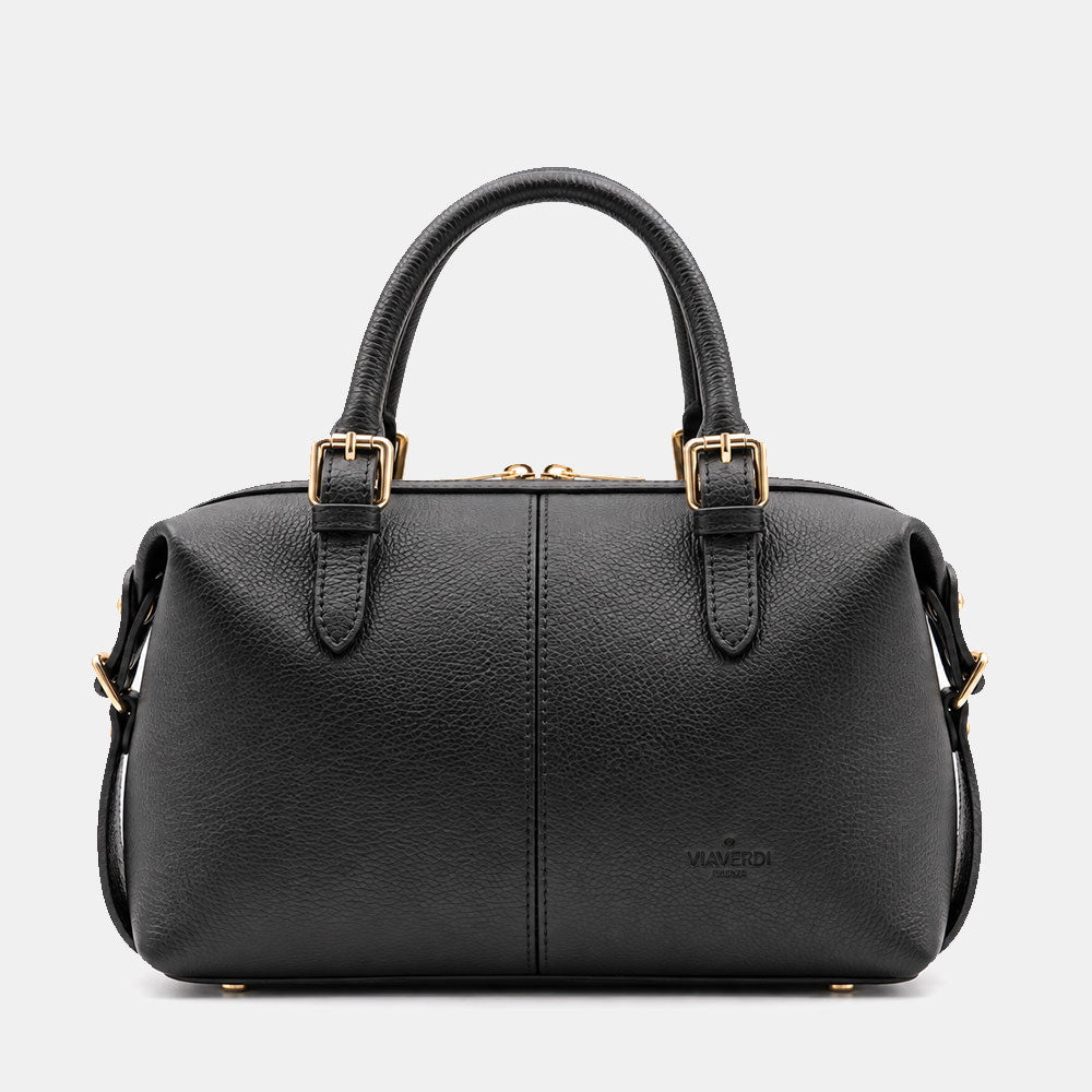 Borsa Bauletto VIAVERDI in Pelle Nera Made in Italy Linea San Gimignano