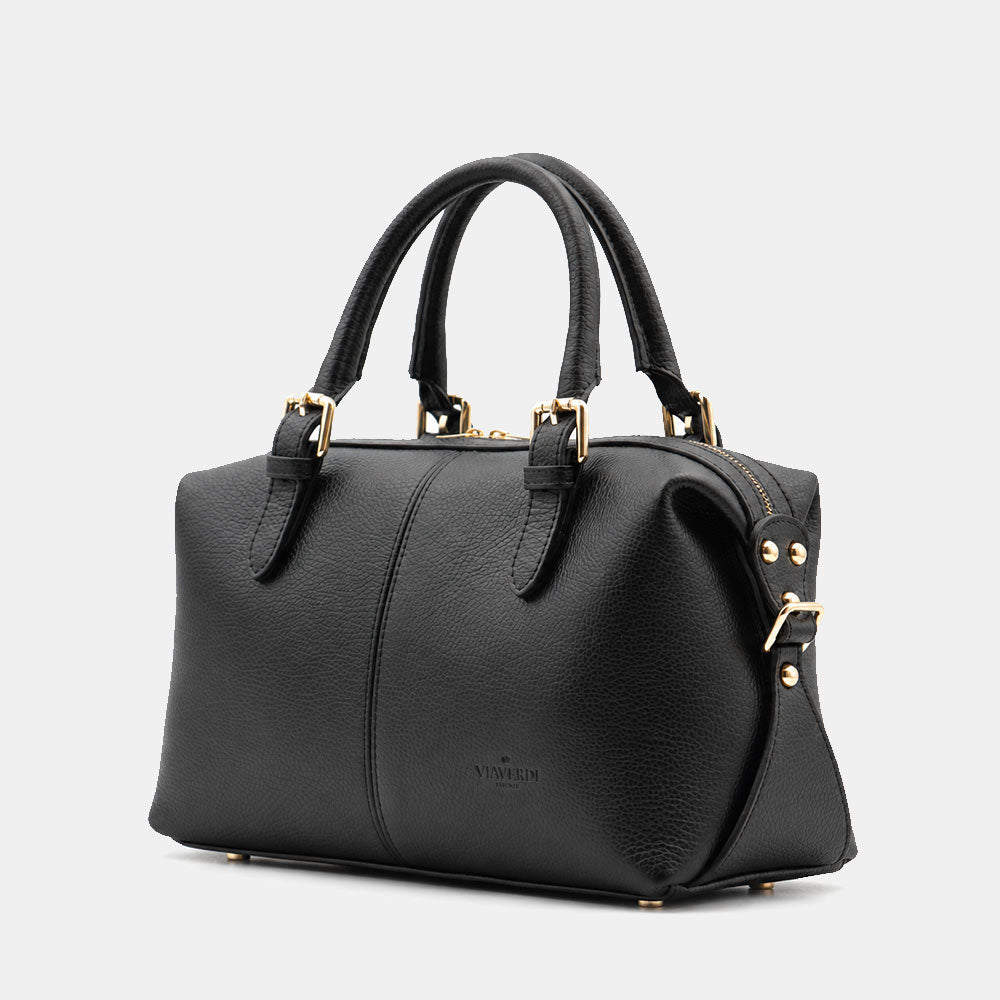Borsa Bauletto VIAVERDI in Pelle Nera Made in Italy Linea San Gimignano