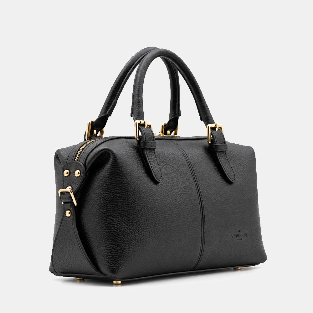 Borsa Bauletto VIAVERDI in Pelle Nera Made in Italy Linea San Gimignano
