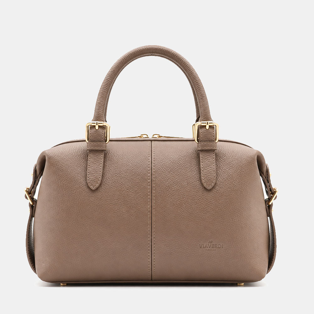 Borsa Bauletto VIAVERDI in Pelle Taupe Made in Italy Linea San Gimignano