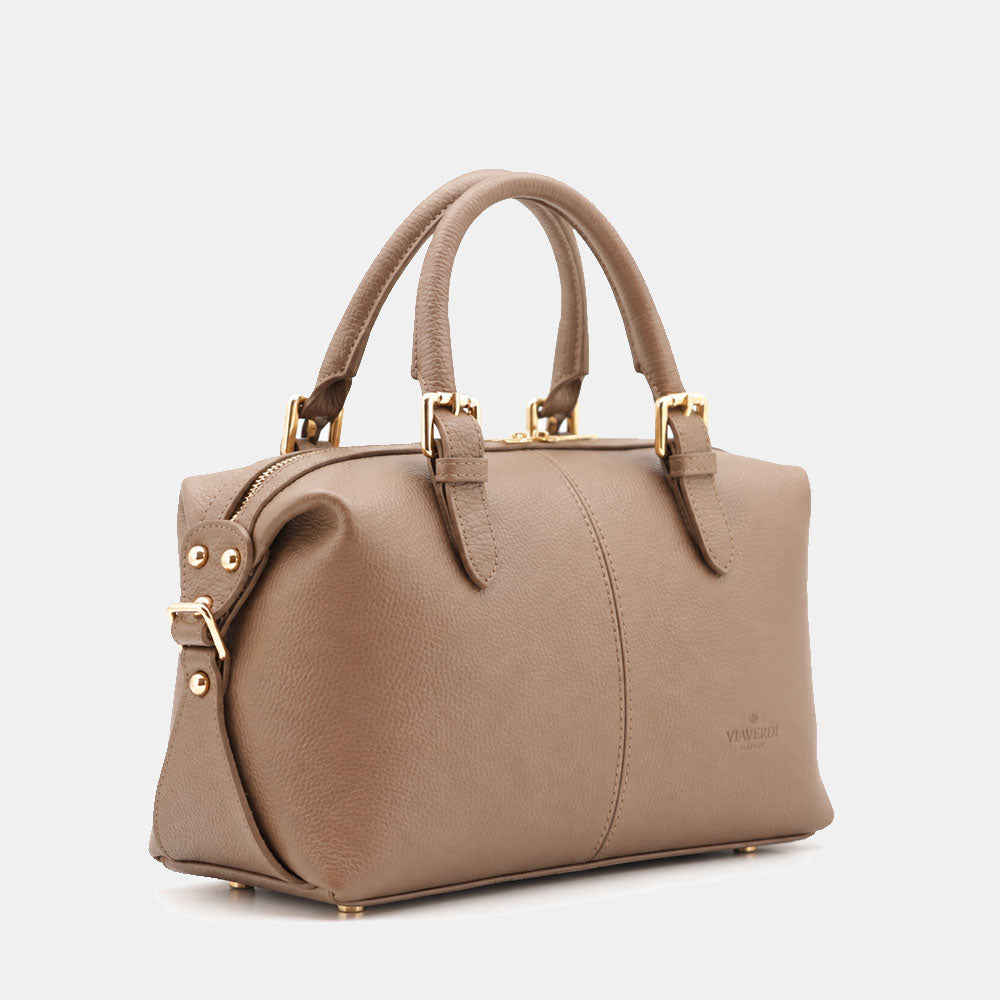 Borsa Bauletto VIAVERDI in Pelle Taupe Made in Italy Linea San Gimignano