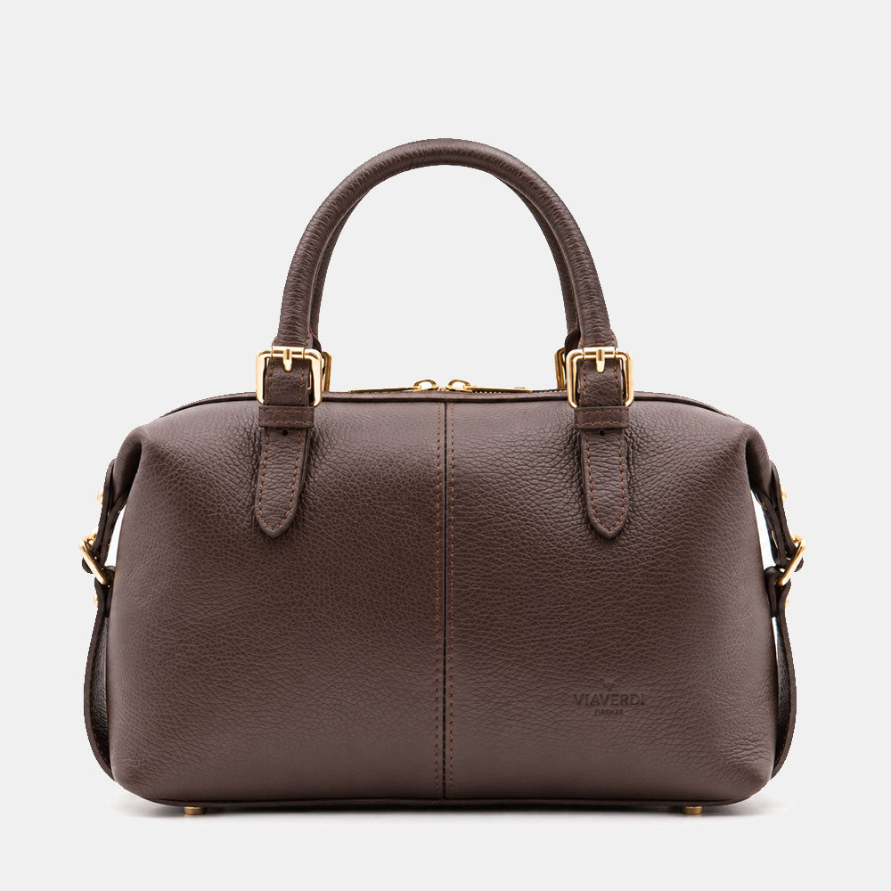 Borsa Bauletto VIAVERDI in Pelle Testa di Moro Made in Italy Linea San Gimignano