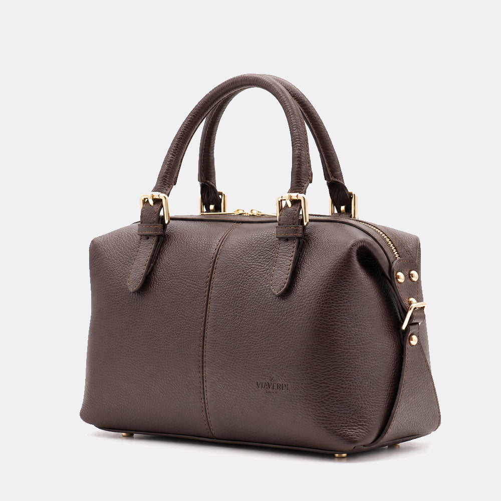 Borsa Bauletto VIAVERDI in Pelle Testa di Moro Made in Italy Linea San Gimignano