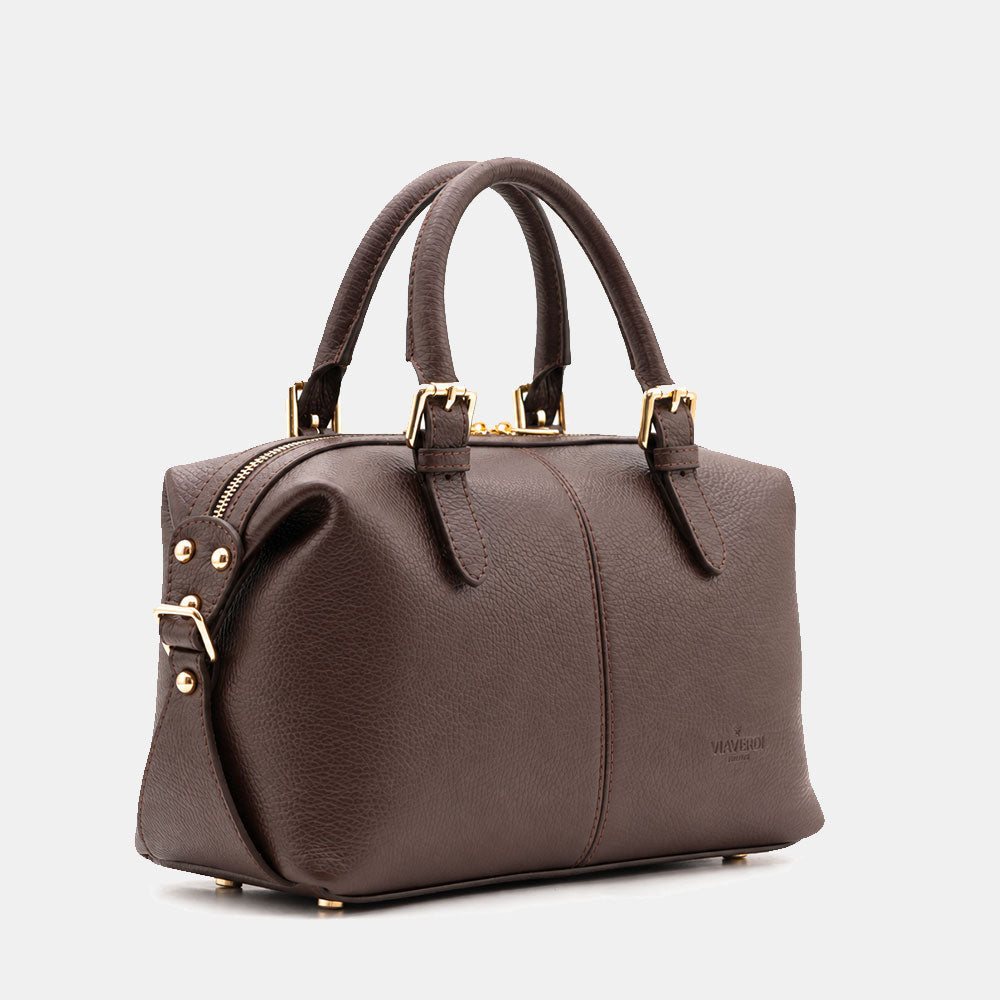 Borsa Bauletto VIAVERDI in Pelle Testa di Moro Made in Italy Linea San Gimignano