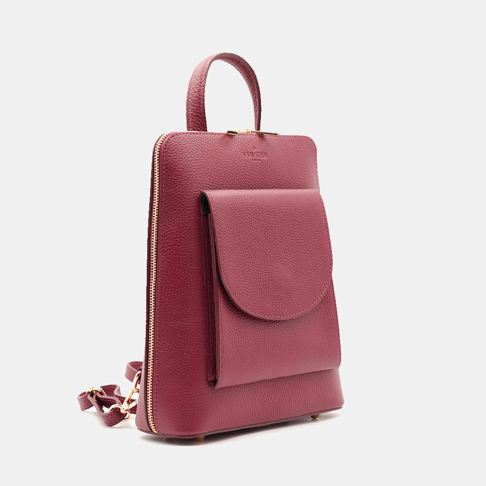 Damen-Lederrucksack VIAVERDI in Bordeaux Made in Italy Linie San Gimignano