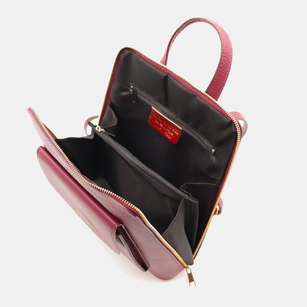 Damen-Lederrucksack VIAVERDI in Bordeaux Made in Italy Linie San Gimignano