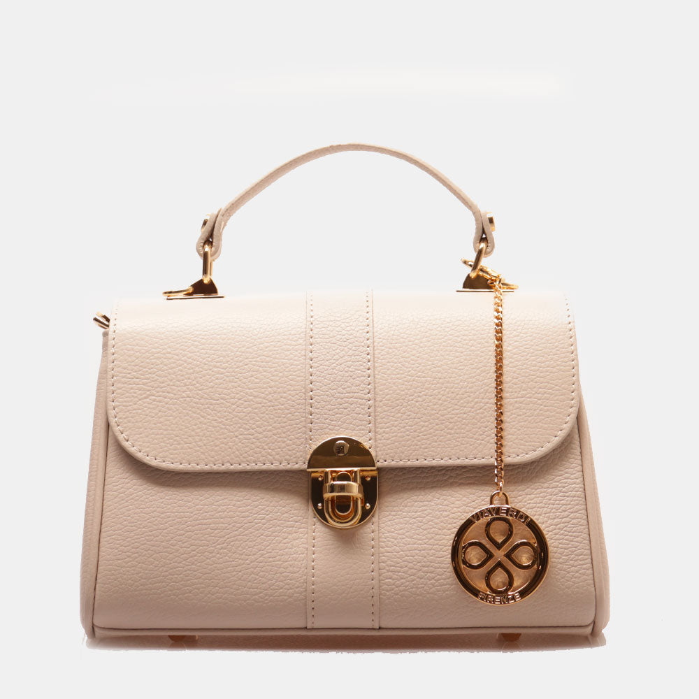 Borsa a Mano VIAVERDI in Pelle Beige Made in Italy linea Montalcino