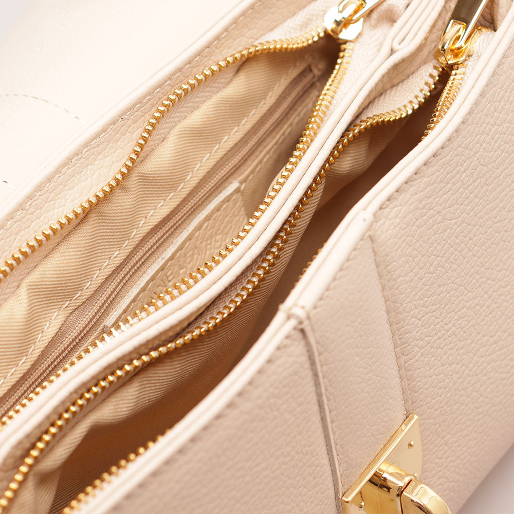 Borsa a Mano VIAVERDI in Pelle Beige Made in Italy linea Montalcino