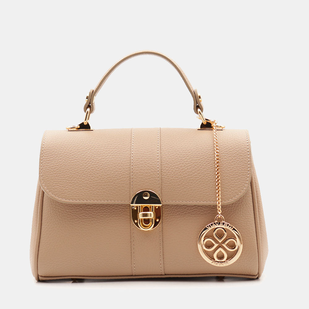 Borsa a Mano VIAVERDI in Pelle Taupe Made in Italy linea Montalcino