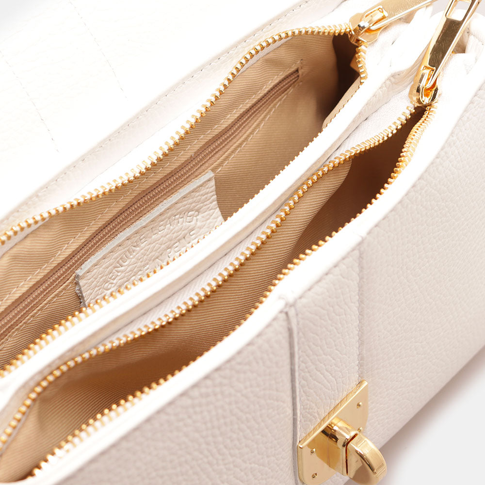 Borsa a Mano VIAVERDI in Pelle Bianca Made in Italy linea Montalcino