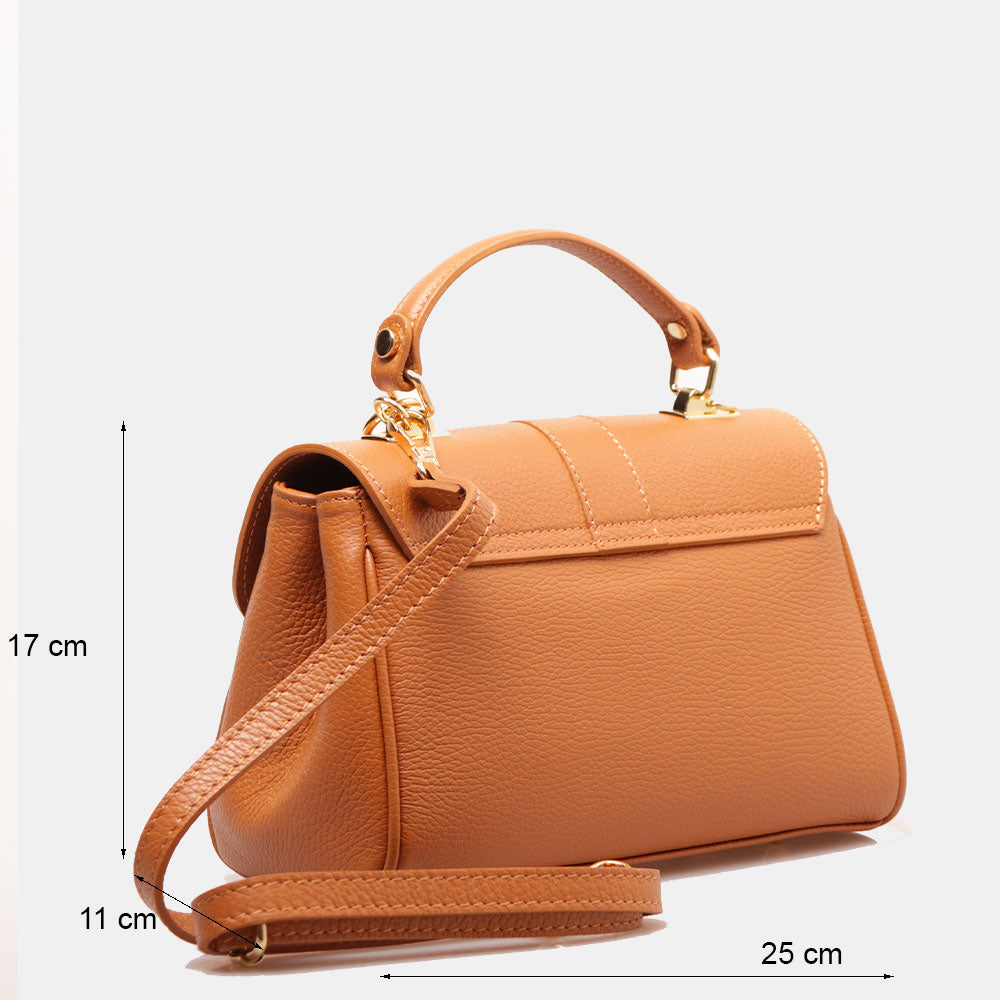 Borsa a Mano VIAVERDI in Pelle color Cuoio Made in Italy linea Montalcino