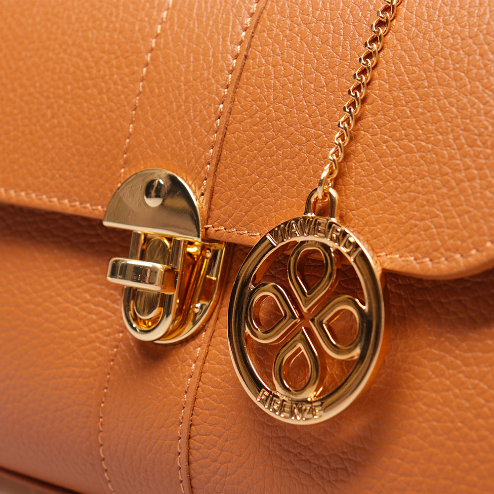 Borsa a Mano VIAVERDI in Pelle color Cuoio Made in Italy linea Montalcino