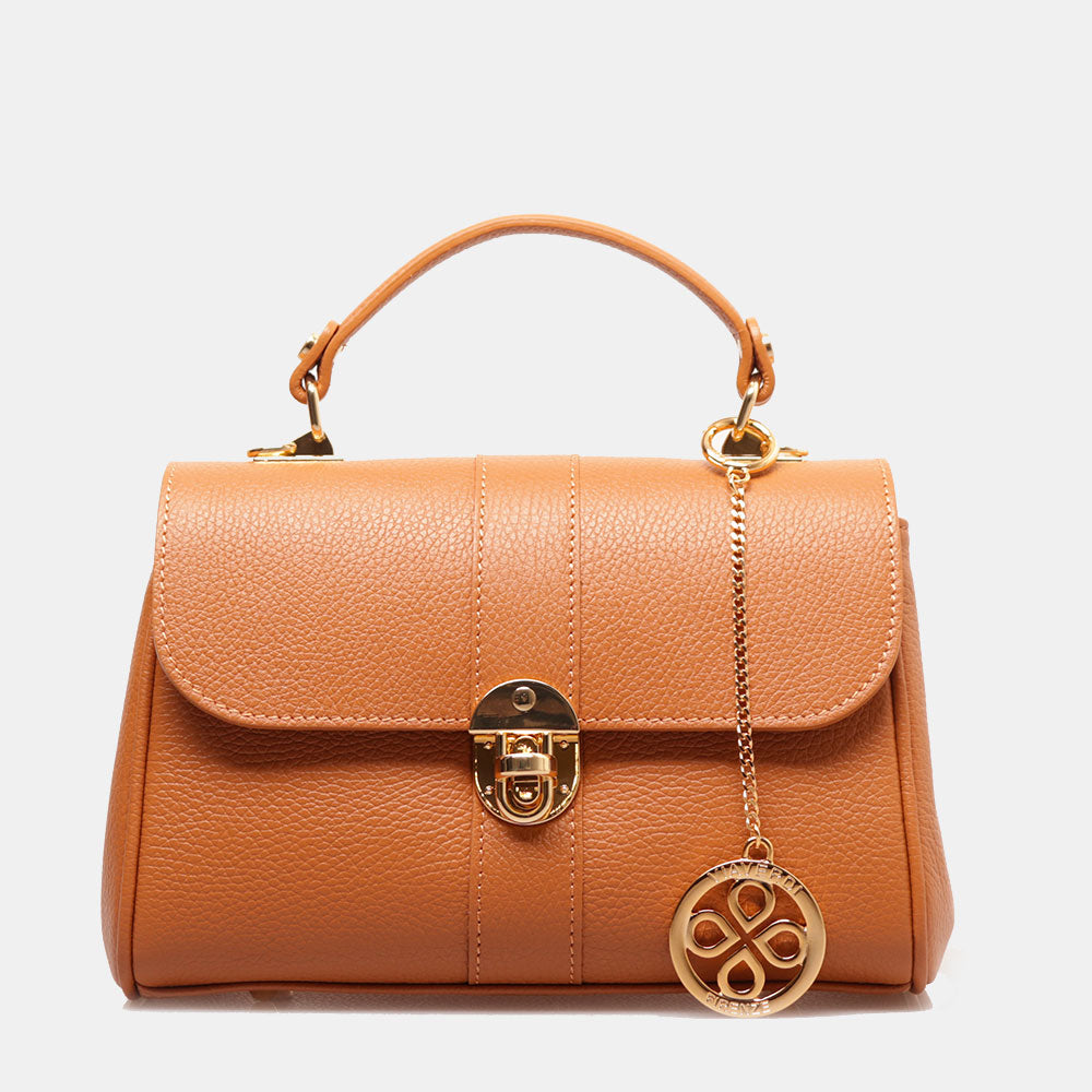Borsa a Mano VIAVERDI in Pelle color Cuoio Made in Italy linea Montalcino