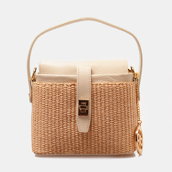 Borsa Donna a Mano VIAVERDI in Pelle Avorio e Rafia Made in Italy