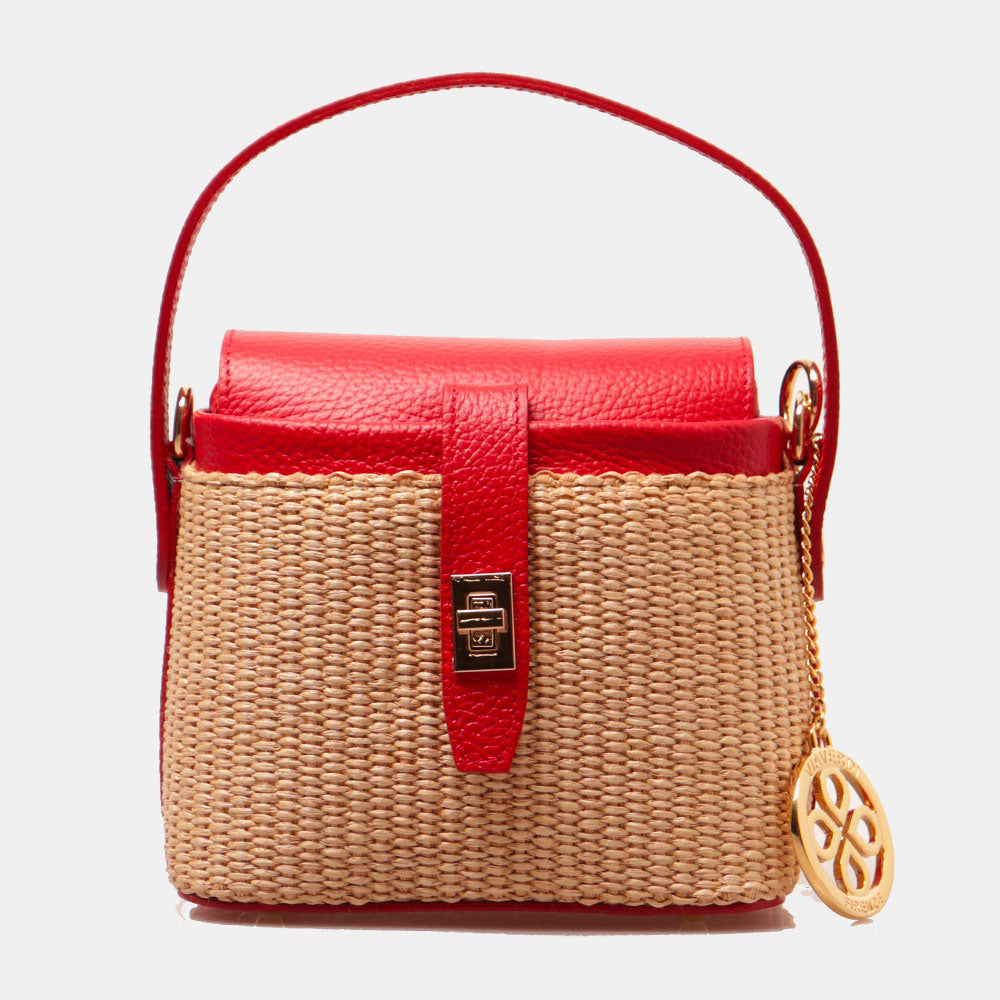Borsa Donna a Mano VIAVERDI in Pelle Rossa e Rafia Made in Italy