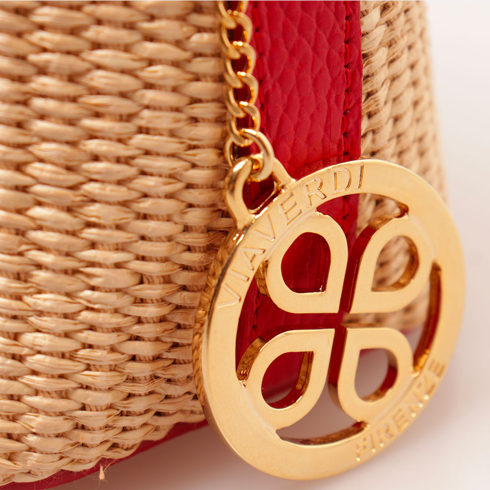 Borsa Donna a Mano VIAVERDI in Pelle Rossa e Rafia Made in Italy
