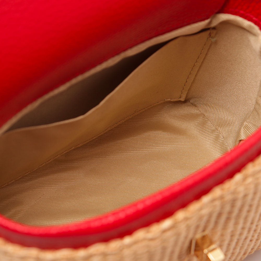 Borsa Donna a Mano VIAVERDI in Pelle Rossa e Rafia Made in Italy