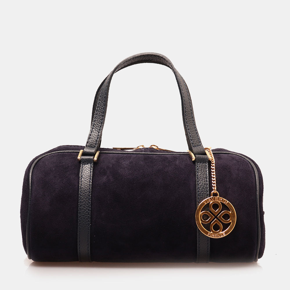 Borsa Bauletto a Mano con Tracolla VIAVERDI in Camoscio Blu Made in Italy linea Barga