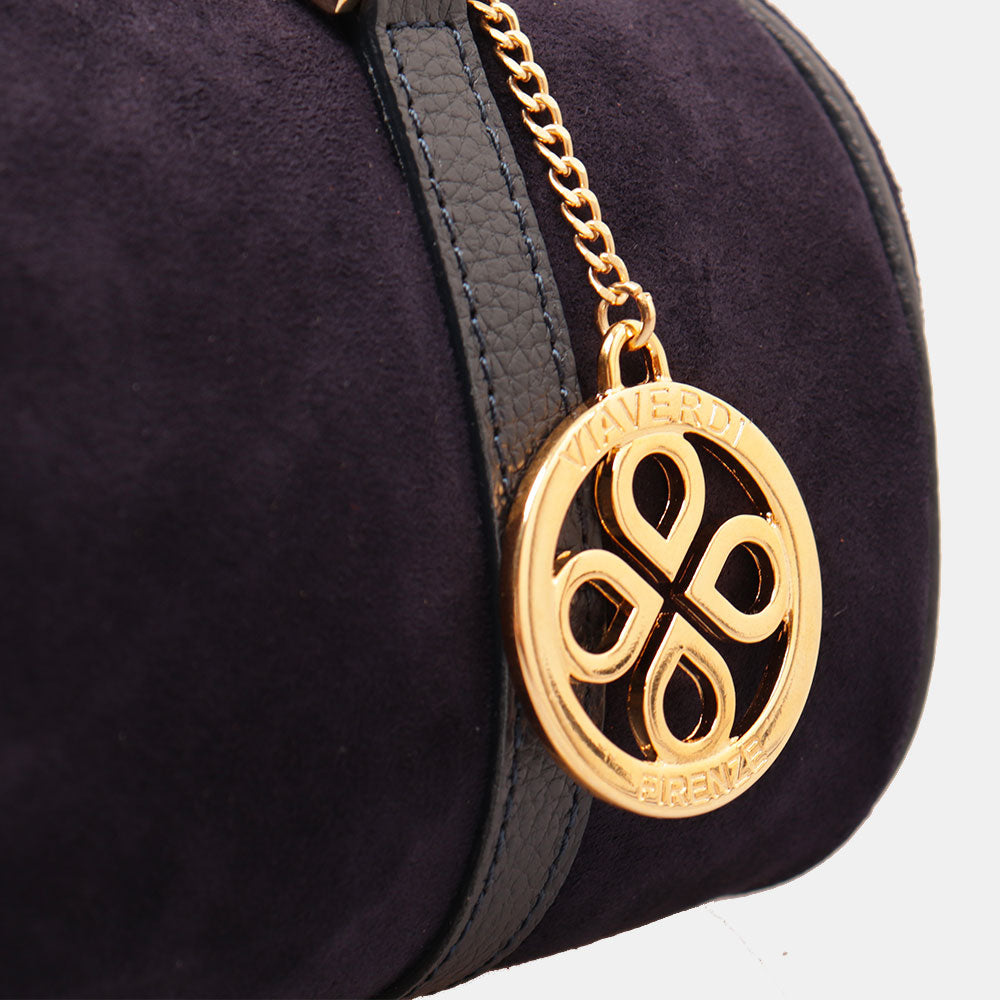 Borsa Bauletto a Mano con Tracolla VIAVERDI in Camoscio Blu Made in Italy linea Barga