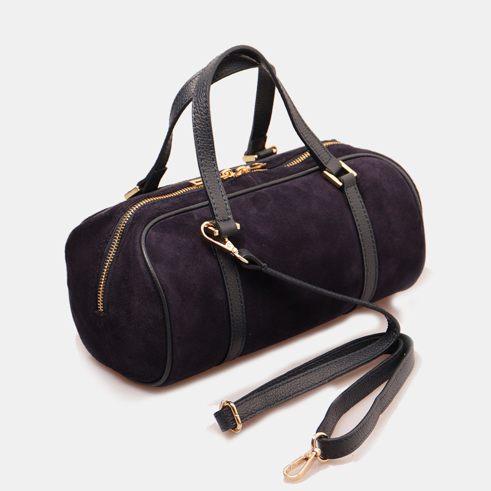 Borsa Bauletto a Mano con Tracolla VIAVERDI in Camoscio Blu Made in Italy linea Barga