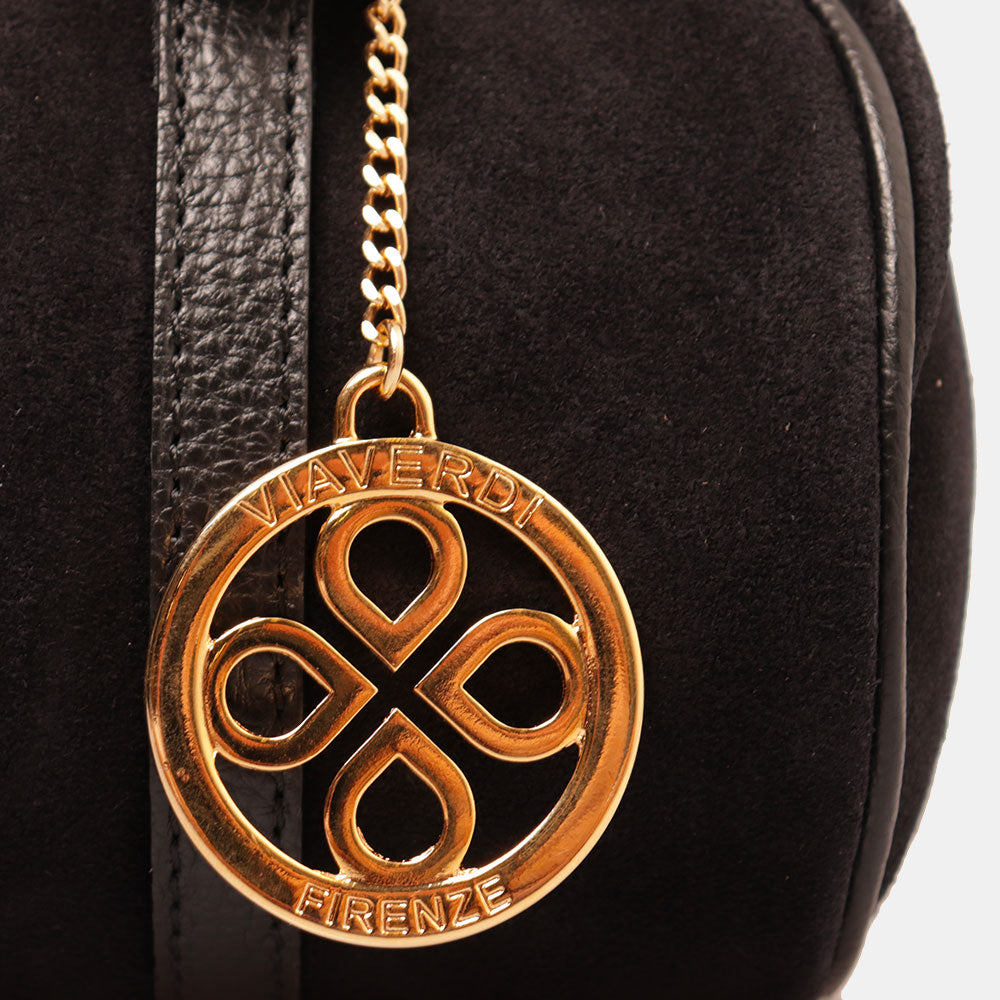 Borsa Bauletto a Mano con Tracolla VIAVERDI in Camoscio Nero Made in Italy linea Barga