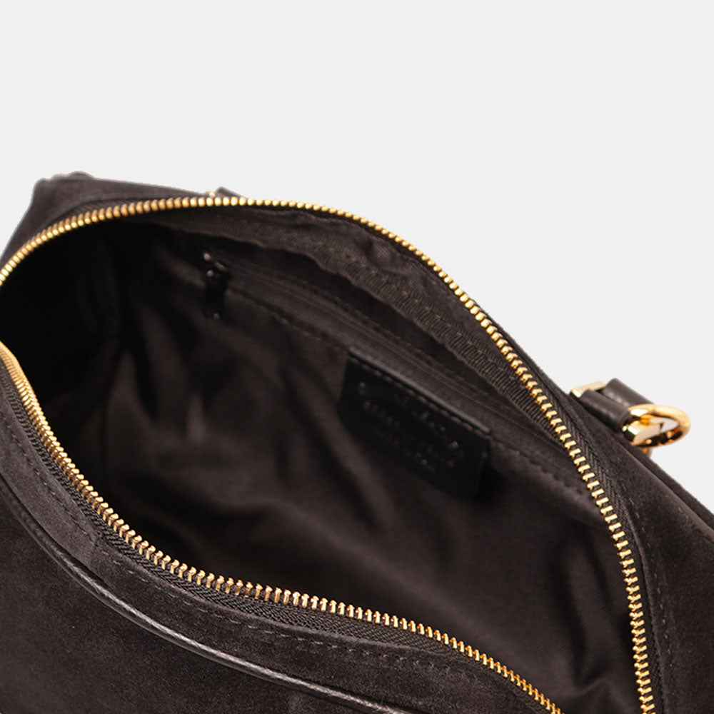 Borsa Bauletto a Mano con Tracolla VIAVERDI in Camoscio Nero Made in Italy linea Barga