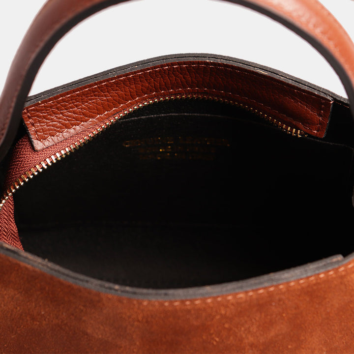 Borsa a Mano VIAVERDI in Camoscio Marrone Made in Italy linea Castiglione