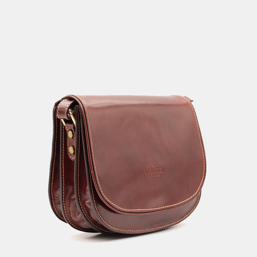 VIAVERDI Brown Leather Shoulder Bag Made in Italy, Florence Line