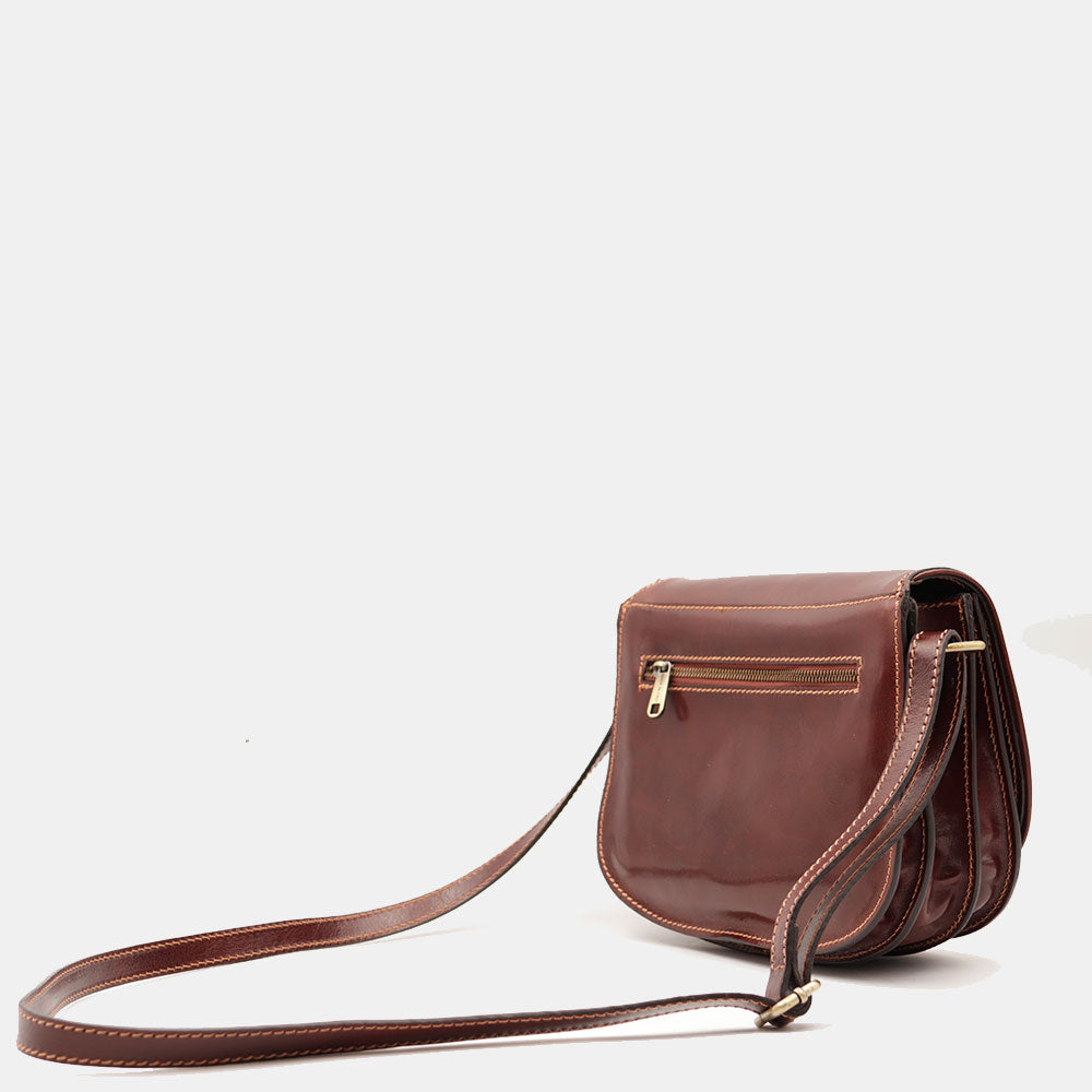 VIAVERDI Brown Leather Shoulder Bag Made in Italy, Florence Line