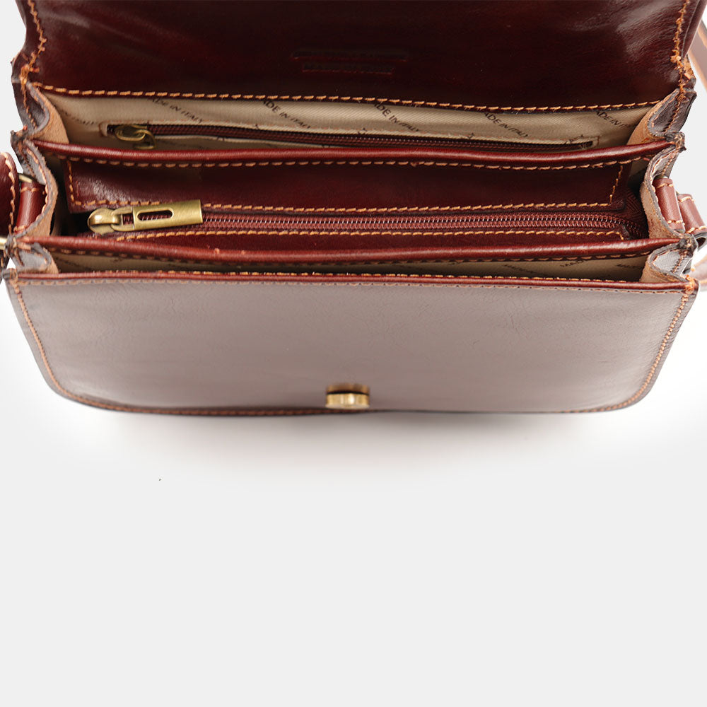 VIAVERDI Brown Leather Shoulder Bag Made in Italy, Florence Line