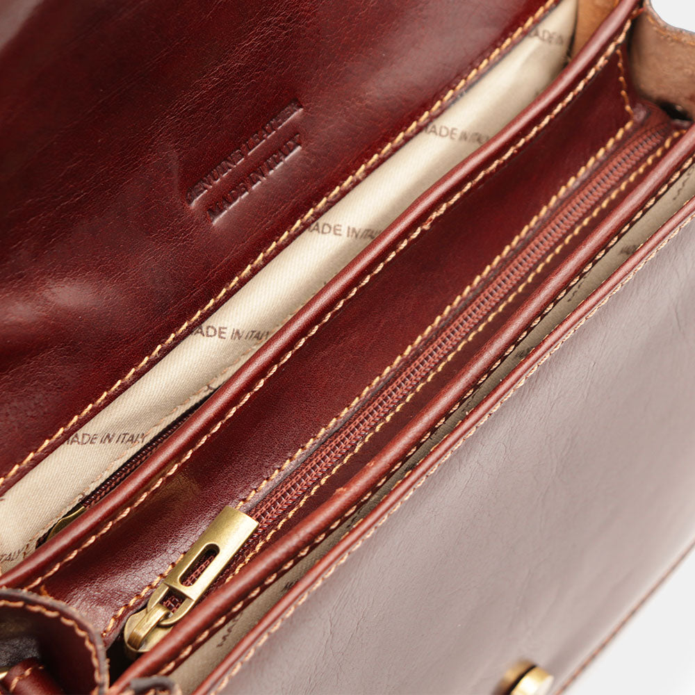 VIAVERDI Brown Leather Shoulder Bag Made in Italy, Florence Line