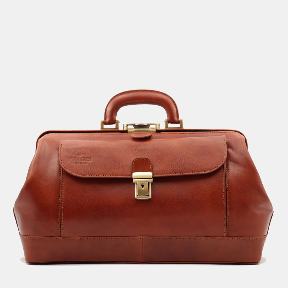 Borsa Medico Classica in Pelle color Cuoio VIAVERDI Made in Italy linea Firenze