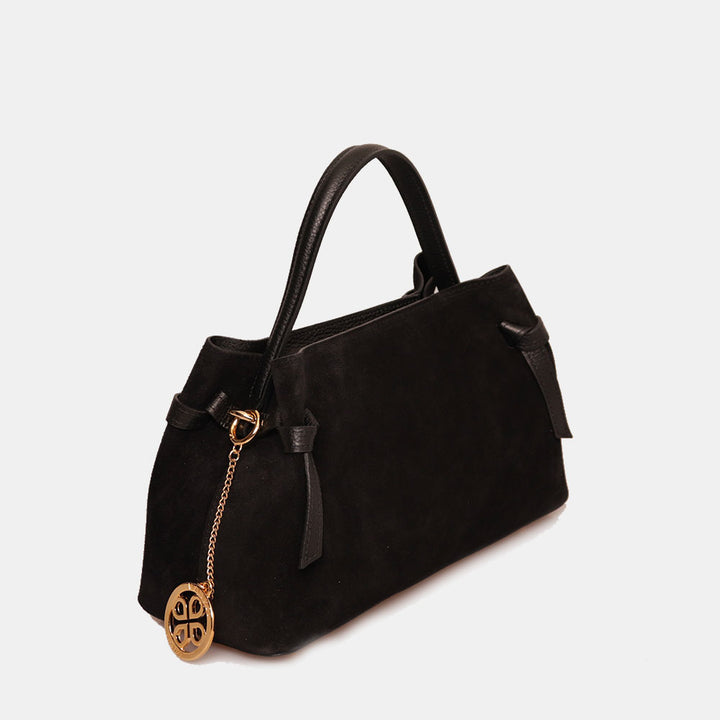 Borsa a Mano VIAVERDI in Camoscio Nera Made in Italy linea Castiglione