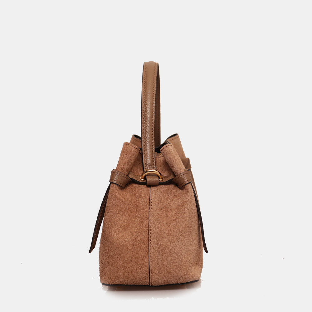 Borsa a Mano VIAVERDI in Camoscio colore Taupe Made in Italy linea Castiglione