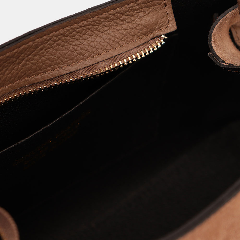 Borsa a Mano VIAVERDI in Camoscio colore Taupe Made in Italy linea Castiglione