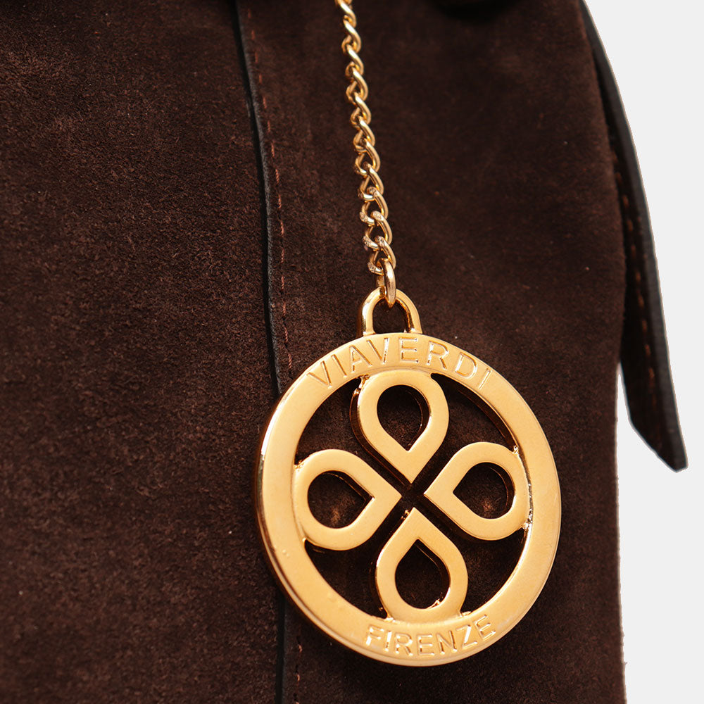 Borsa a Mano VIAVERDI in Camoscio Marrone Testa Moro Made in Italy linea Castiglione