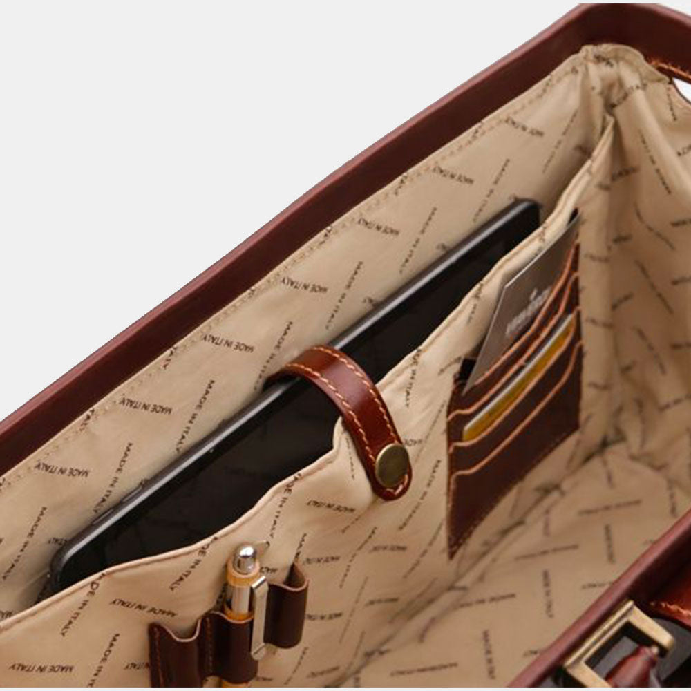 Brown Leather Doctor's Bag VIAVERDI Made in Italy Florence Line