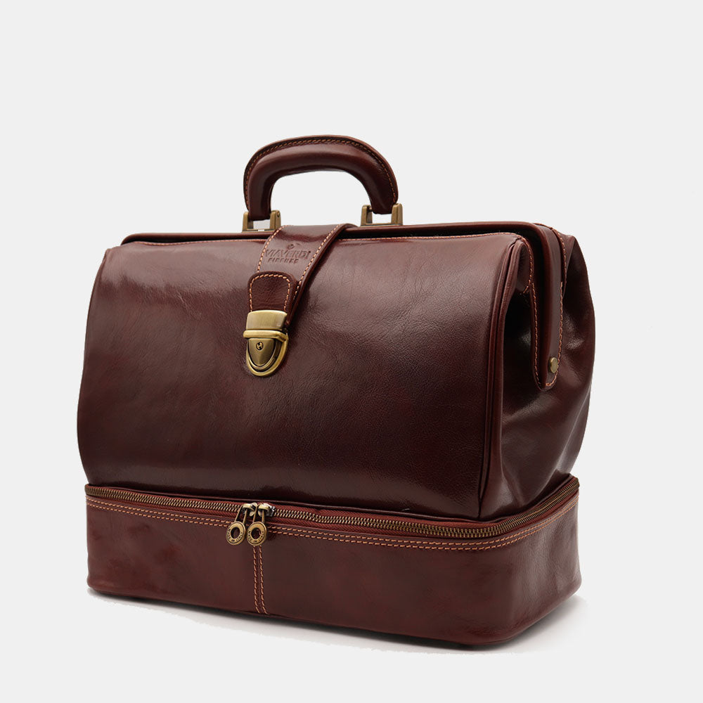 Brown Leather Doctor's Bag VIAVERDI Made in Italy Florence Line