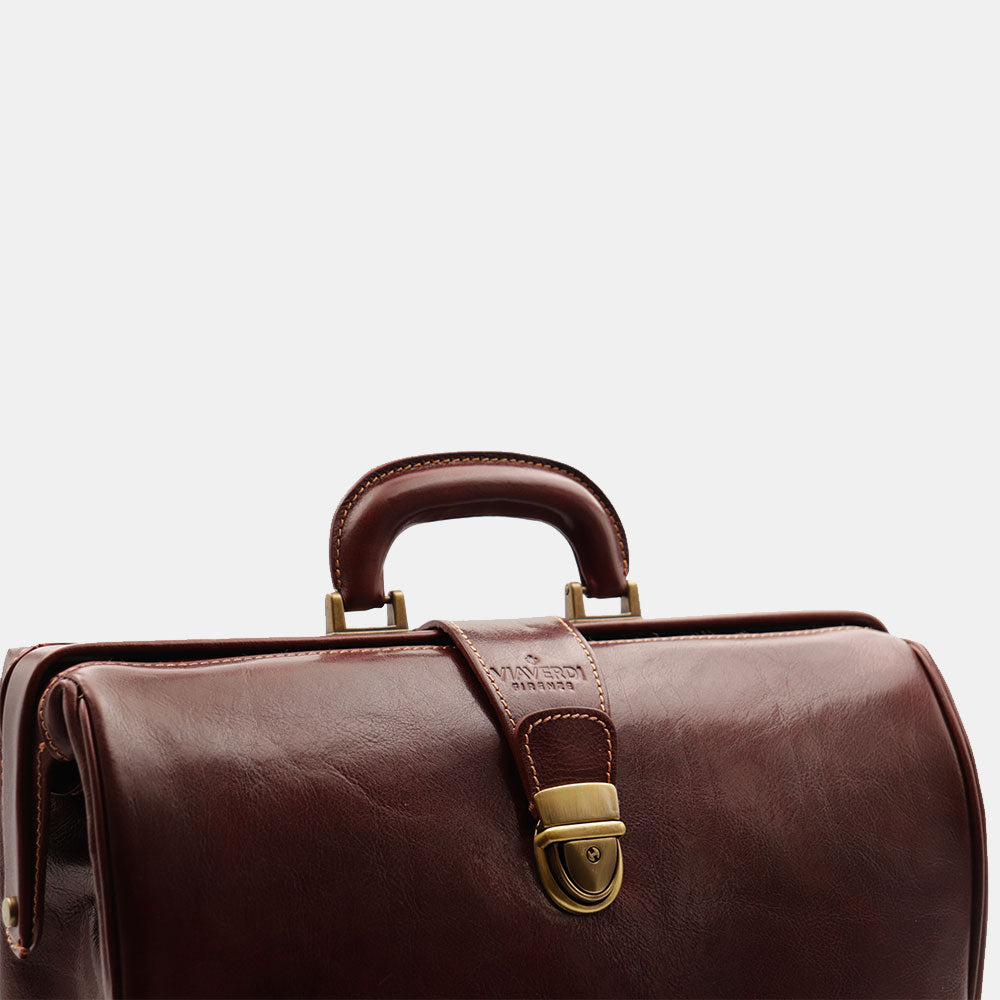 Brown Leather Doctor's Bag VIAVERDI Made in Italy Florence Line