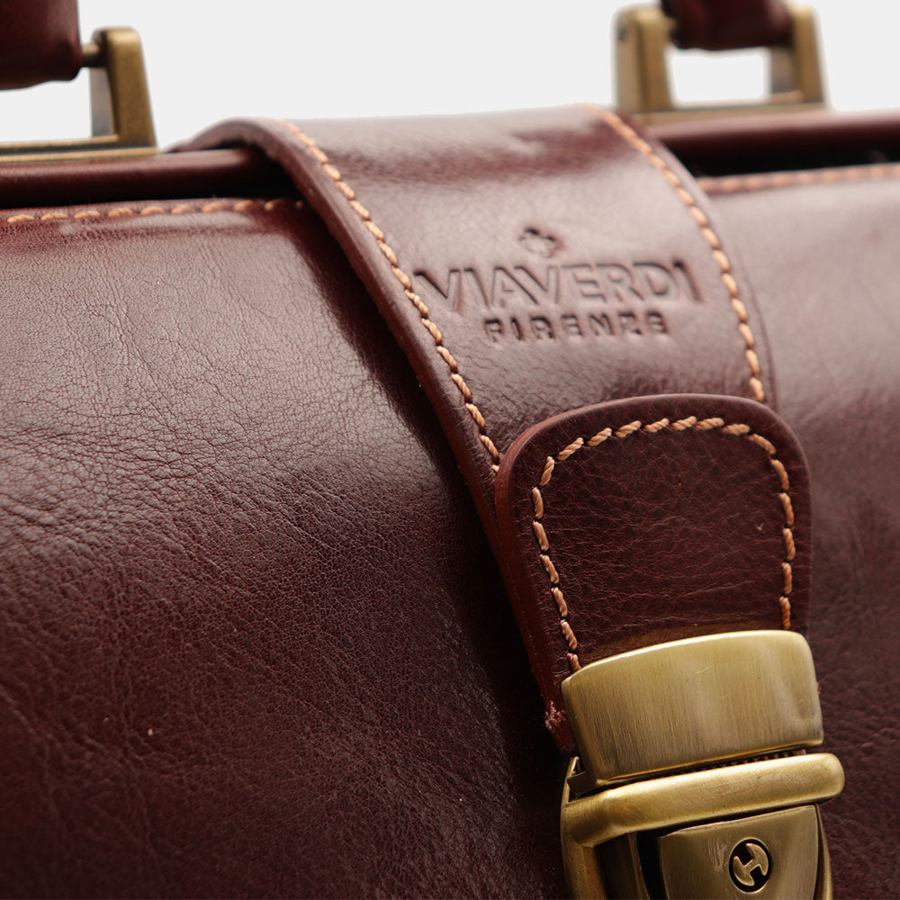 Brown Leather Doctor's Bag VIAVERDI Made in Italy Florence Line