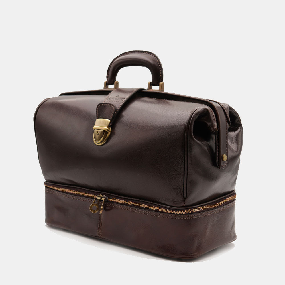 VIAVERDI Made in Italy Dark Brown Leather Doctor's Bag, Florence Line