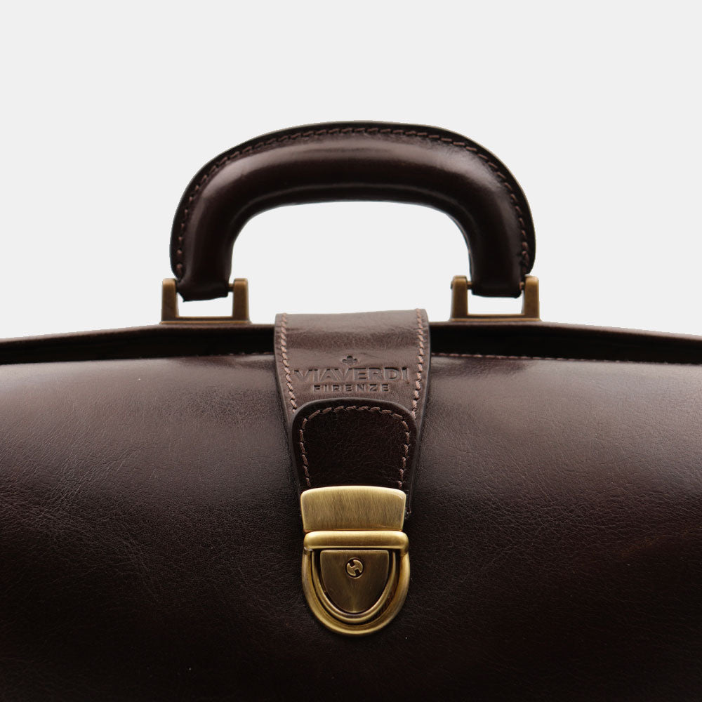 VIAVERDI Made in Italy Dark Brown Leather Doctor's Bag, Florence Line