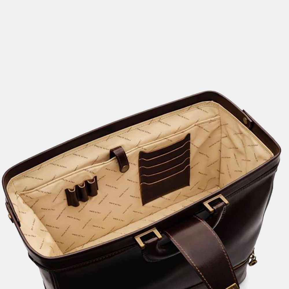 VIAVERDI Made in Italy Dark Brown Leather Doctor's Bag, Florence Line