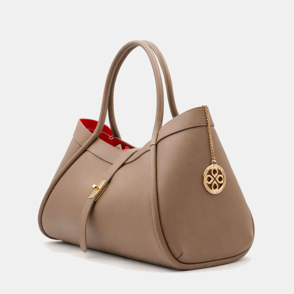 Borsa Donna a Spalla VIAVERDI in Pelle Taupe Chiaro Made in Italy linea Cortona