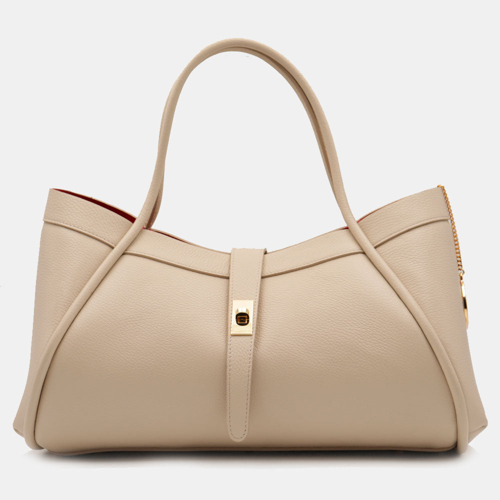 Borsa Donna a Spalla VIAVERDI in Pelle Beige Chiaro Made in Italy linea Cortona