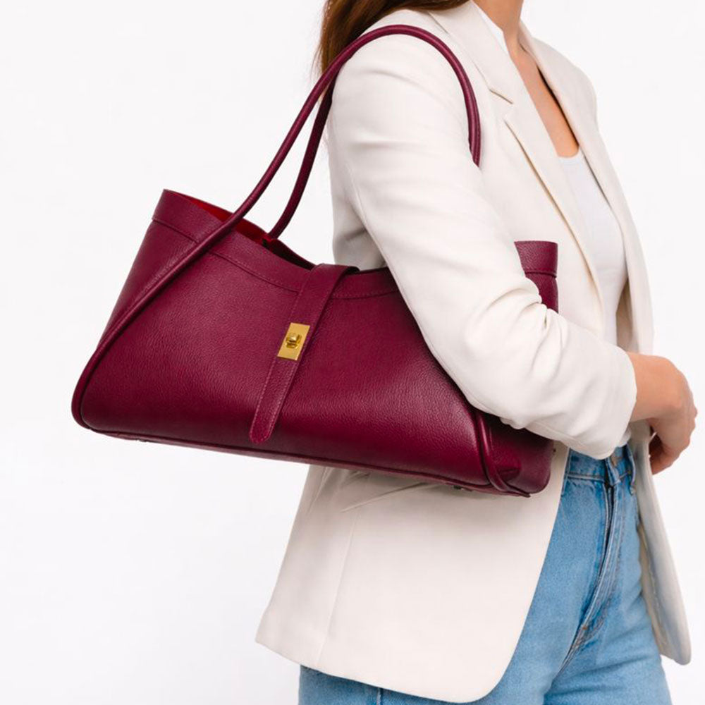 Borsa Donna a Spalla VIAVERDI in Pelle Bordeaux Made in Italy linea Cortona