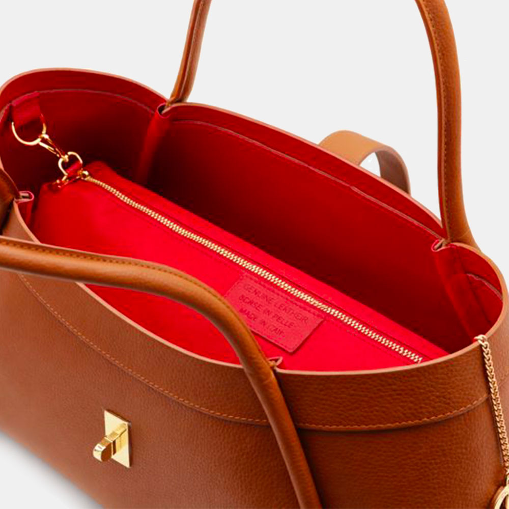 VIAVERDI Women's Shoulder Bag in Tan Leather Made in Italy, Cortona Line