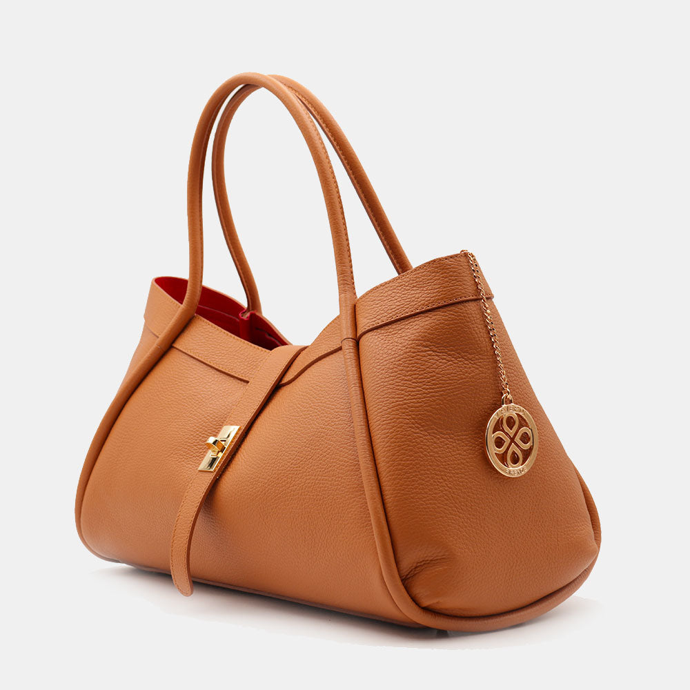 Borsa Donna a Spalla VIAVERDI in Pelle Marrone Chiaro Made in Italy linea Cortona