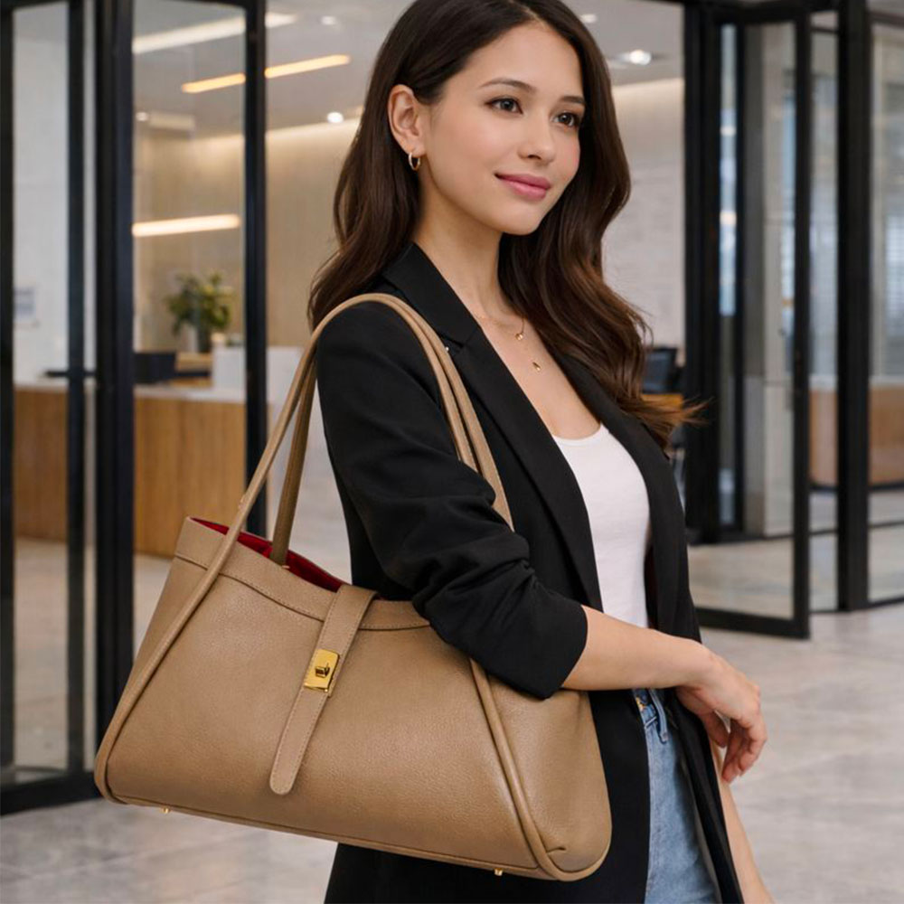 Borsa Donna a Spalla VIAVERDI in Pelle Taupe Made in Italy linea Cortona